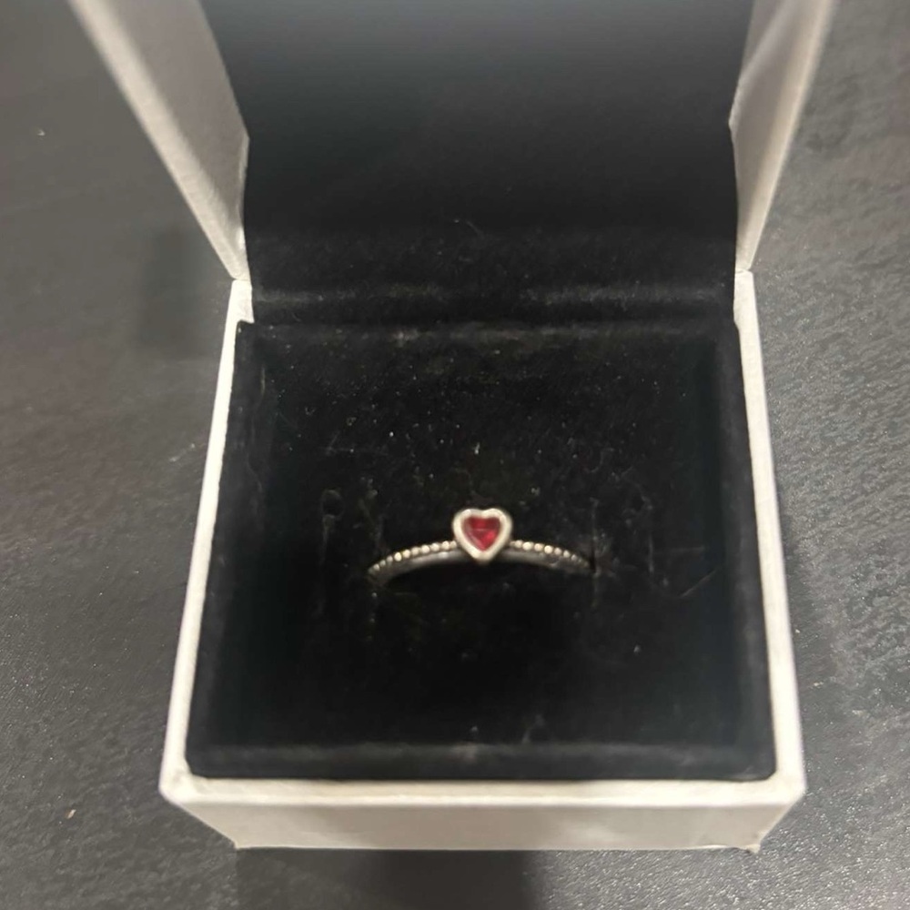 Pandora Silver Heart Ring with Red Gemstone​ - Picture 2 of 4